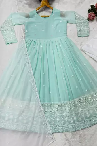 Green  Pista FAUX Georgette PARTY WEAR EMBROIDERY SUIT SET 