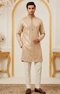 Men's stylish georgette sequins embroidery kurta  1