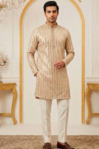 Men's stylish georgette sequins embroidery kurta 
