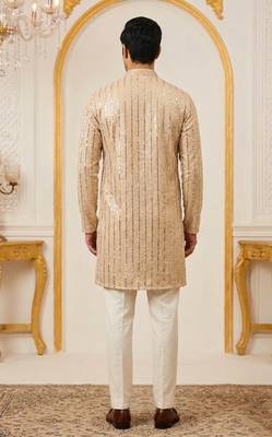 Men's stylish georgette sequins embroidery kurta  2