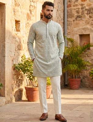 Men's stylish georgette sequins embroidery kurta  1