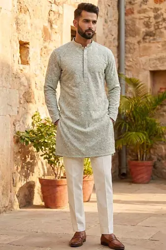 Men's stylish georgette sequins embroidery kurta 