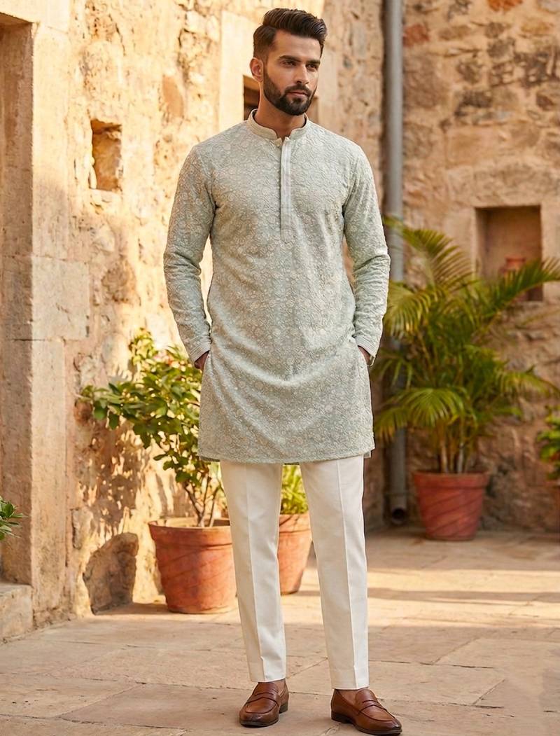 Men's stylish georgette sequins embroidery kurta 