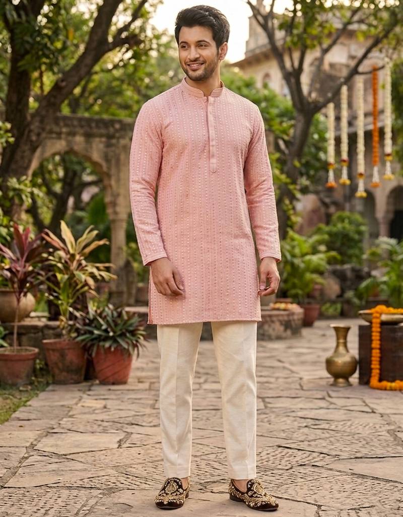 Men's stylish georgette sequins embroidery kurta 