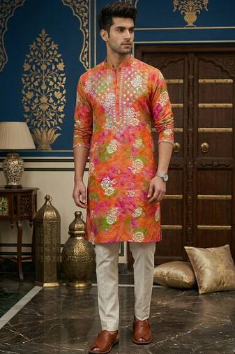 Men's mirror work rayon cotton kurta 