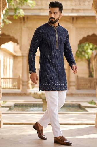 Men's stylish georgette sequins embroidery kurta 