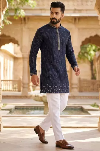Men's stylish georgette sequins embroidery kurta 