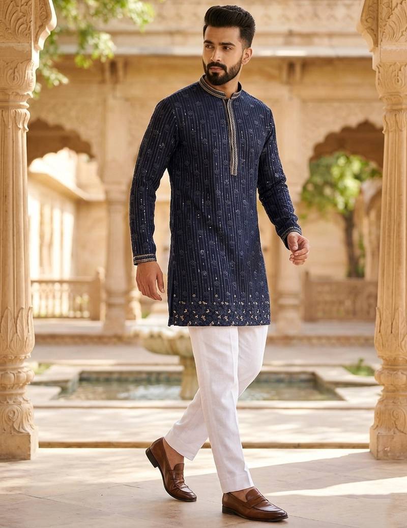 Men's stylish georgette sequins embroidery kurta 