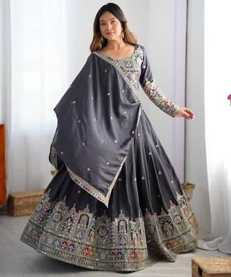 Black Premium Cotton Discharge Print Anarkali Suit Set with Adda Handwork 1