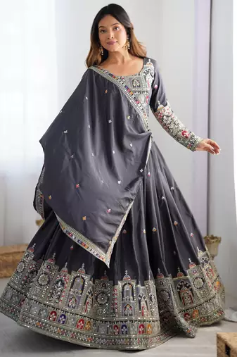 Black Premium Cotton Discharge Print Anarkali Suit Set with Adda Handwork