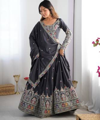 Black Premium Cotton Discharge Print Anarkali Suit Set with Adda Handwork 2