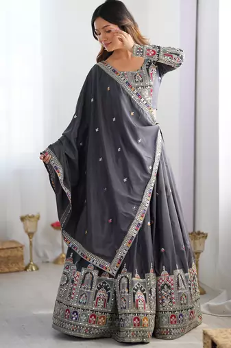 Black Premium Cotton Discharge Print Anarkali Suit Set with Adda Handwork