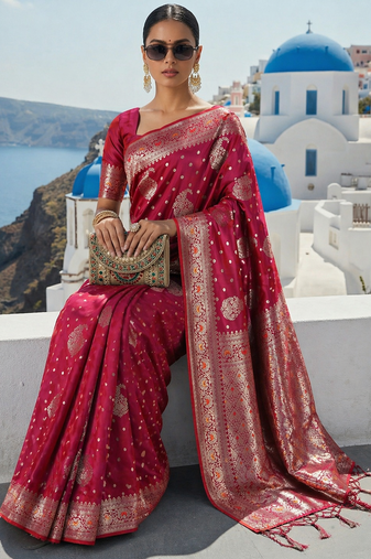 Purple Banarasi Silk Saree with Rich Zari Work Saree with blouse 