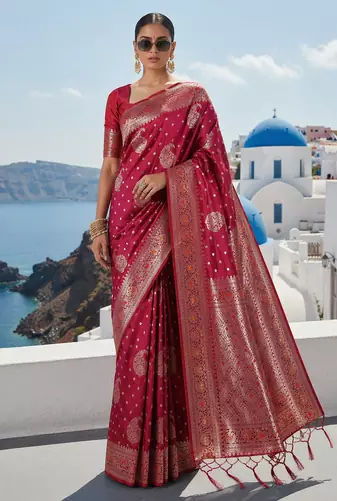 Purple Banarasi Silk Saree with Rich Zari Work Saree with blouse 