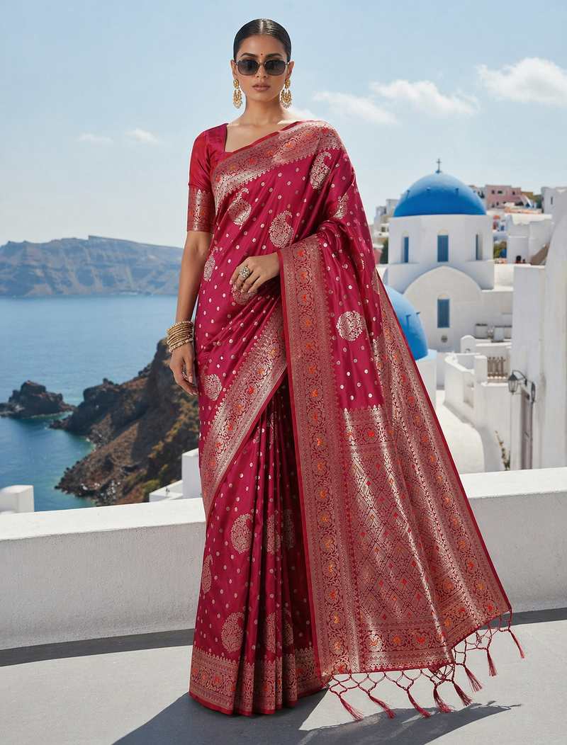 Purple Banarasi Silk Saree with Rich Zari Work Saree with blouse 