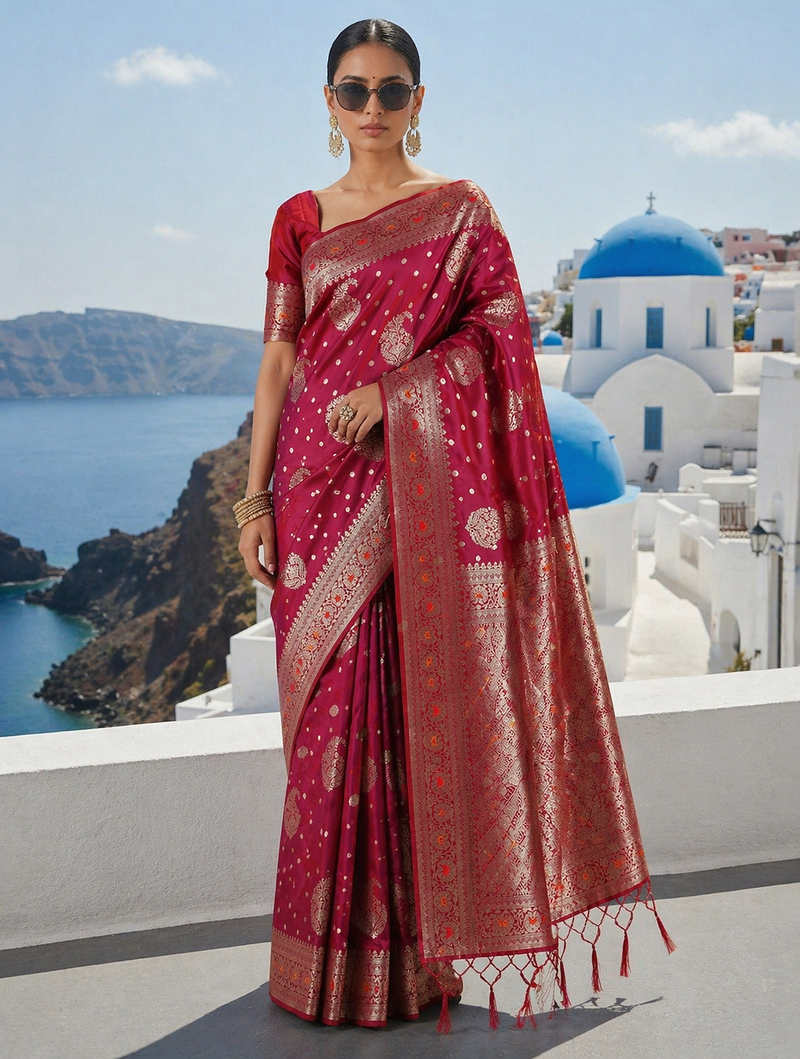 Purple Banarasi Silk Saree with Rich Zari Work Saree with blouse 