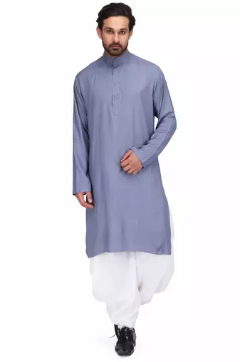 Yellow rayon kurta paired with white cotton dhoti style salwar