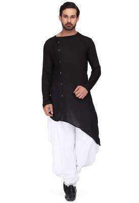 Black rayon kurta with white cotton dhoti style salwar 1