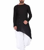 Black rayon kurta with white cotton dhoti style salwar