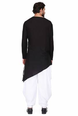 Black rayon kurta with white cotton dhoti style salwar 3