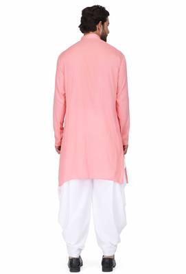 Pink rayon kurta with white cotton dhoti style salwar 3