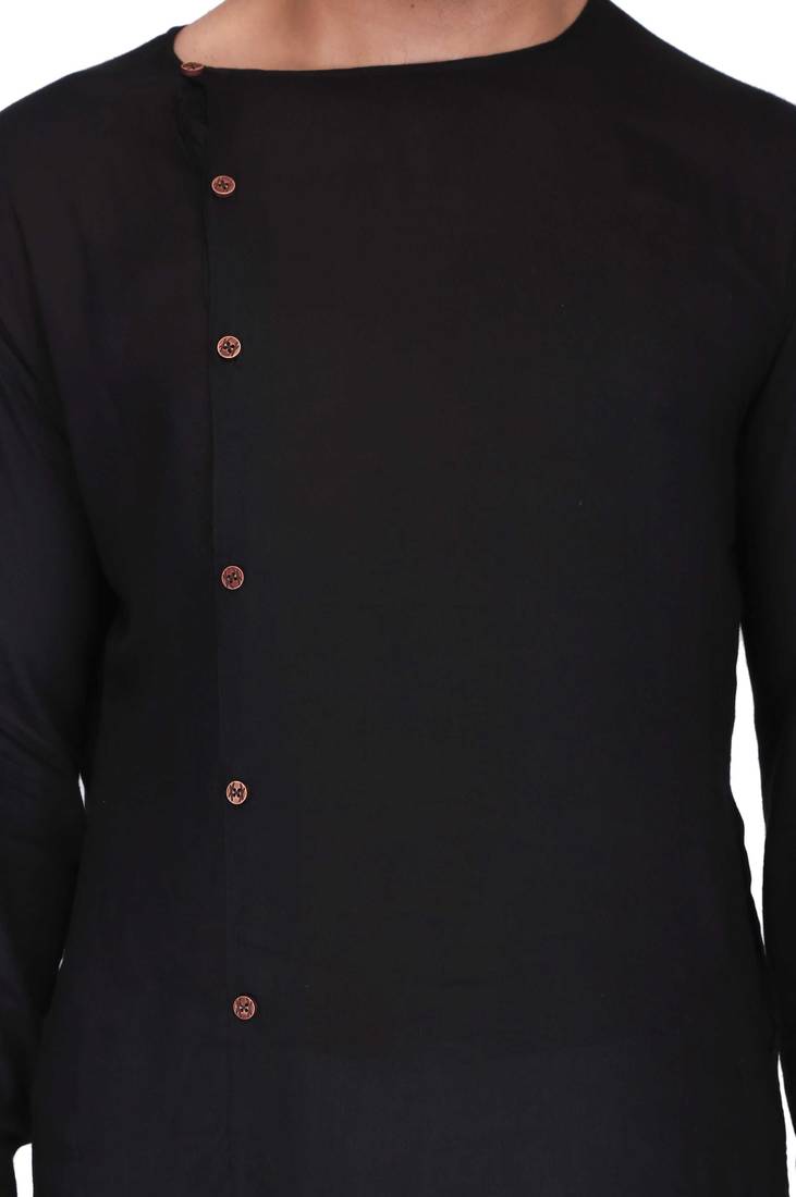 Black rayon kurta with white cotton dhoti style salwar