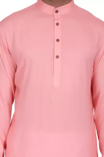 Pink rayon kurta with white cotton dhoti style salwar