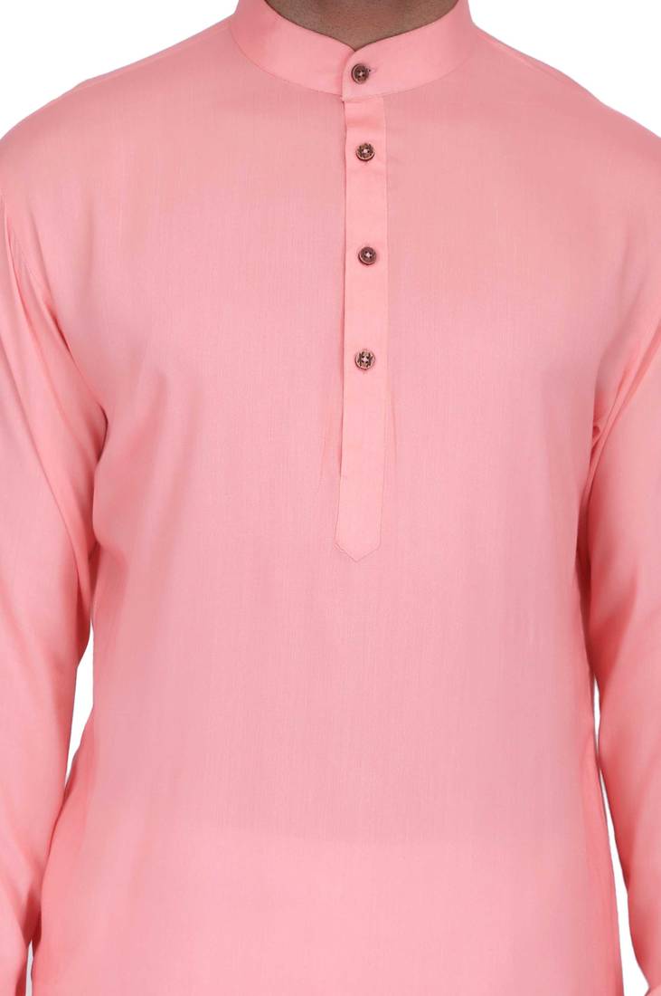Pink rayon kurta with white cotton dhoti style salwar