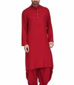 Maroon rayon kurta paired with maroon rayon dhoti style salwar