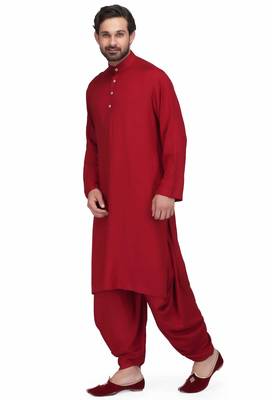 Maroon rayon kurta paired with maroon rayon dhoti style salwar 2