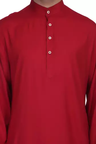 Maroon rayon kurta paired with maroon rayon dhoti style salwar
