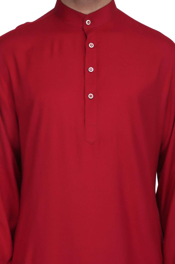 Maroon rayon kurta paired with maroon rayon dhoti style salwar