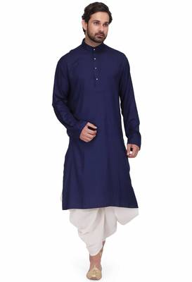 Blue rayon kurta paired with white cotton dhoti style salwar 1