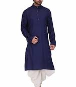 Blue rayon kurta paired with white cotton dhoti style salwar