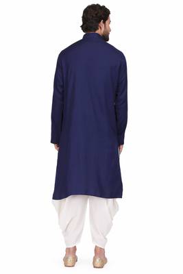 Blue rayon kurta paired with white cotton dhoti style salwar 3