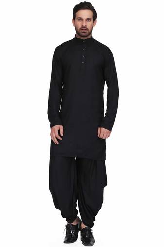 Black rayon kurta paired with rayon dhoti style salwar