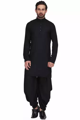 Black rayon kurta paired with rayon dhoti style salwar