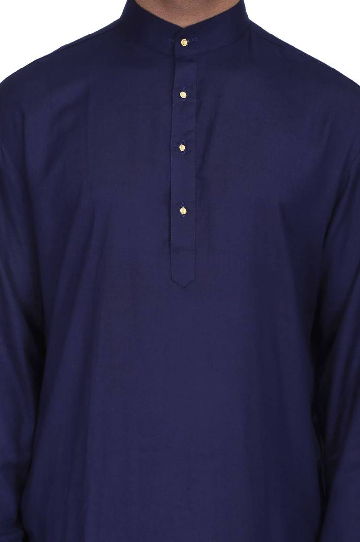 Blue rayon kurta paired with white cotton dhoti style salwar