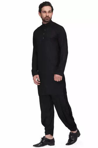 Black rayon kurta paired with rayon dhoti style salwar