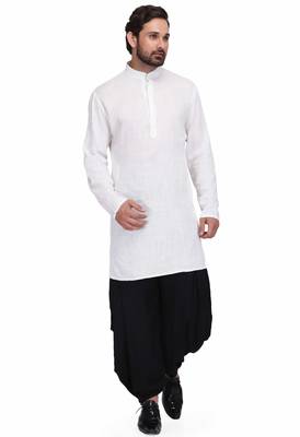 White cotton kurta paired with black rayon dhoti style salwar 1