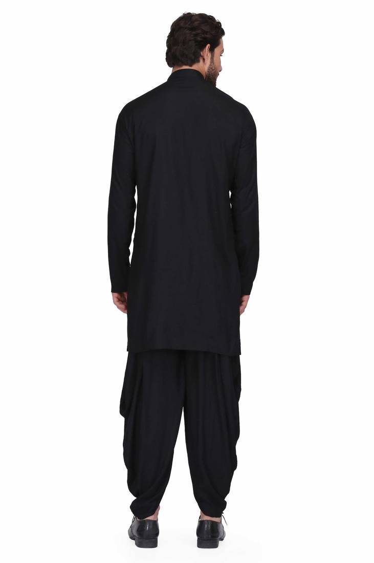 Black rayon kurta paired with rayon dhoti style salwar
