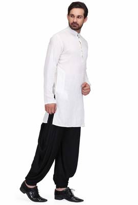 White cotton kurta paired with black rayon dhoti style salwar 2