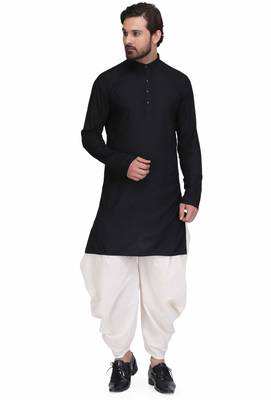 Black rayon kurta paired with white cotton dhoti style salwar 1