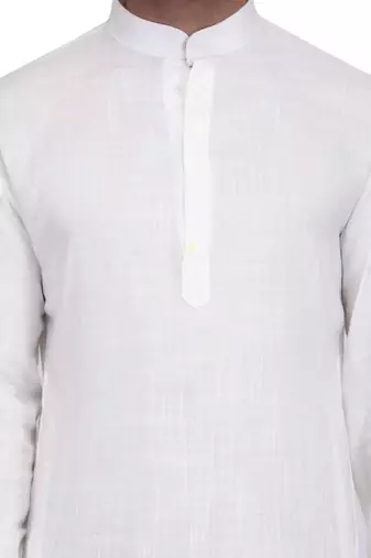 White cotton kurta paired with black rayon dhoti style salwar