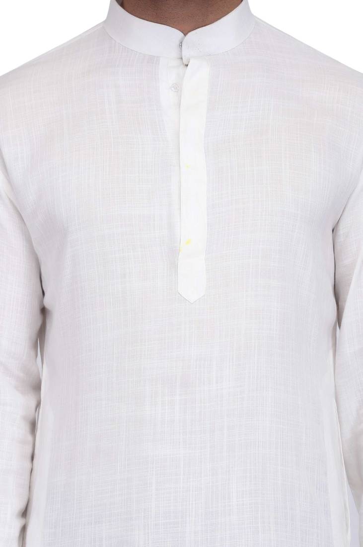 White cotton kurta paired with black rayon dhoti style salwar