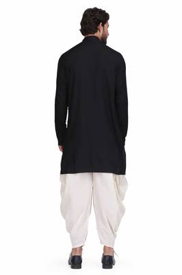 Black rayon kurta paired with white cotton dhoti style salwar 3