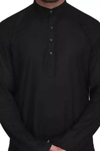 Black rayon kurta paired with white cotton dhoti style salwar