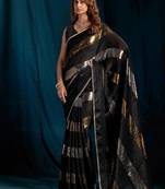Black color satin silk with foil patta & zircon handwork border saree