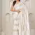 White color satin silk blend with foil patta & zircon handwork border saree