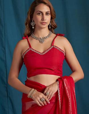 Rani color satin silk blend with foil patta & zircon handwork border saree 4